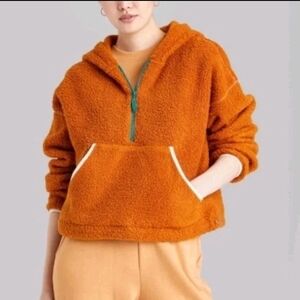 Women's Wild Fable Half-Zip Sherpa Anorak Jacket Rust Size M NWT